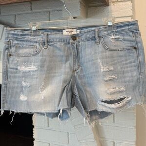 Abercrombie & Fitch Distressed Denim Shorts - Light Blue